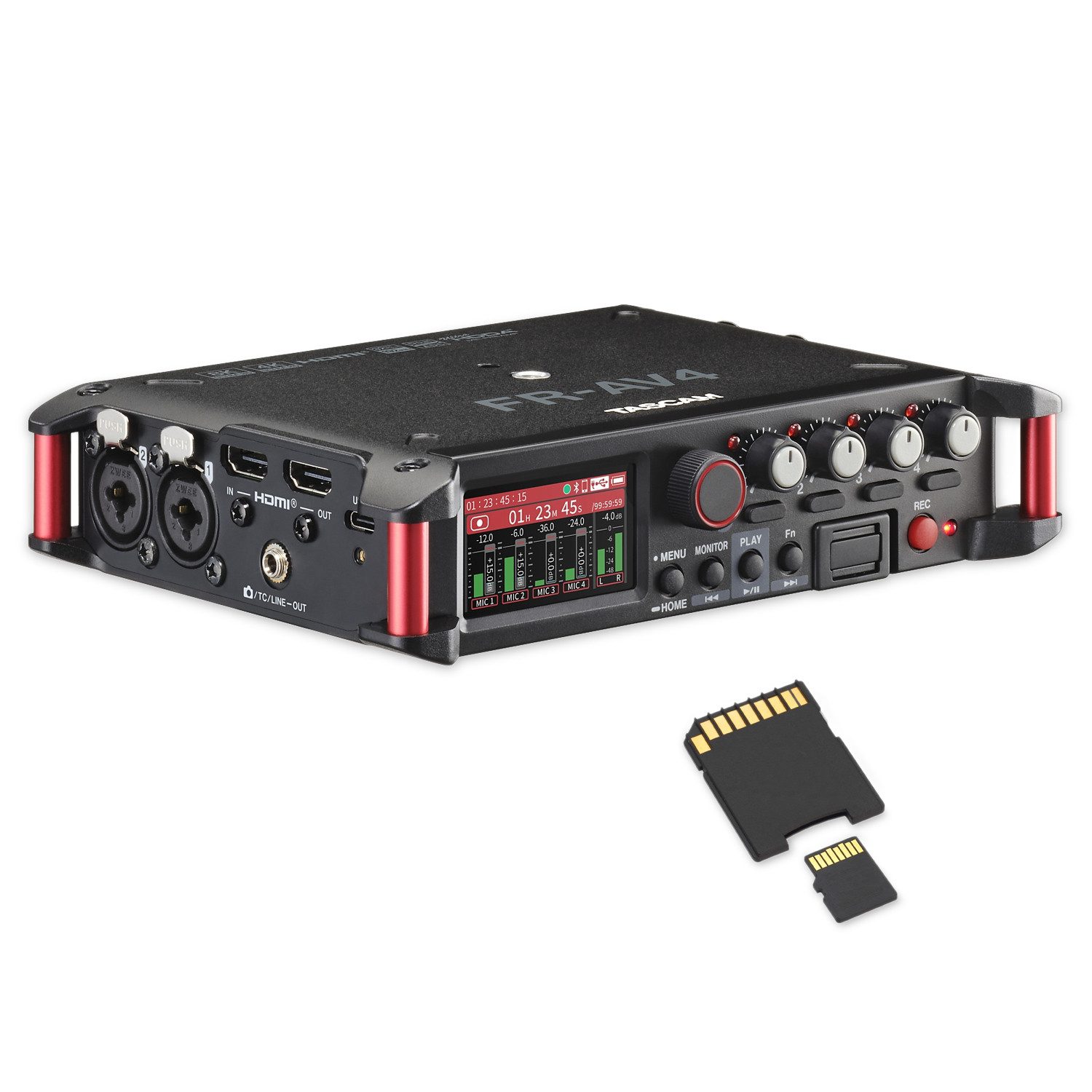 Tascam Tascam Audio-Recorder FR-AV4 4-Spur Feldrecorder mit Speicherkarte Digitales Aufnahmegerät (Vorteils-Set mit Speicherkarte)