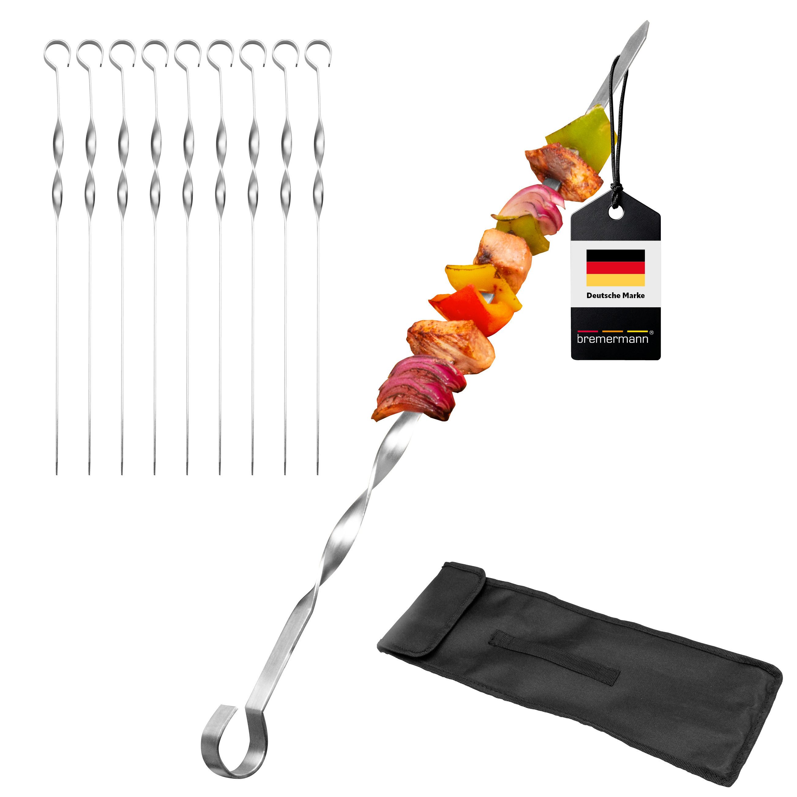 bremermann Grillspieß Grillspieße 10er Set, inkl. Aufbewahrungstasche // Edelstahl, 39 cm (10-St), inkl. 100 % Polyester-Tasche