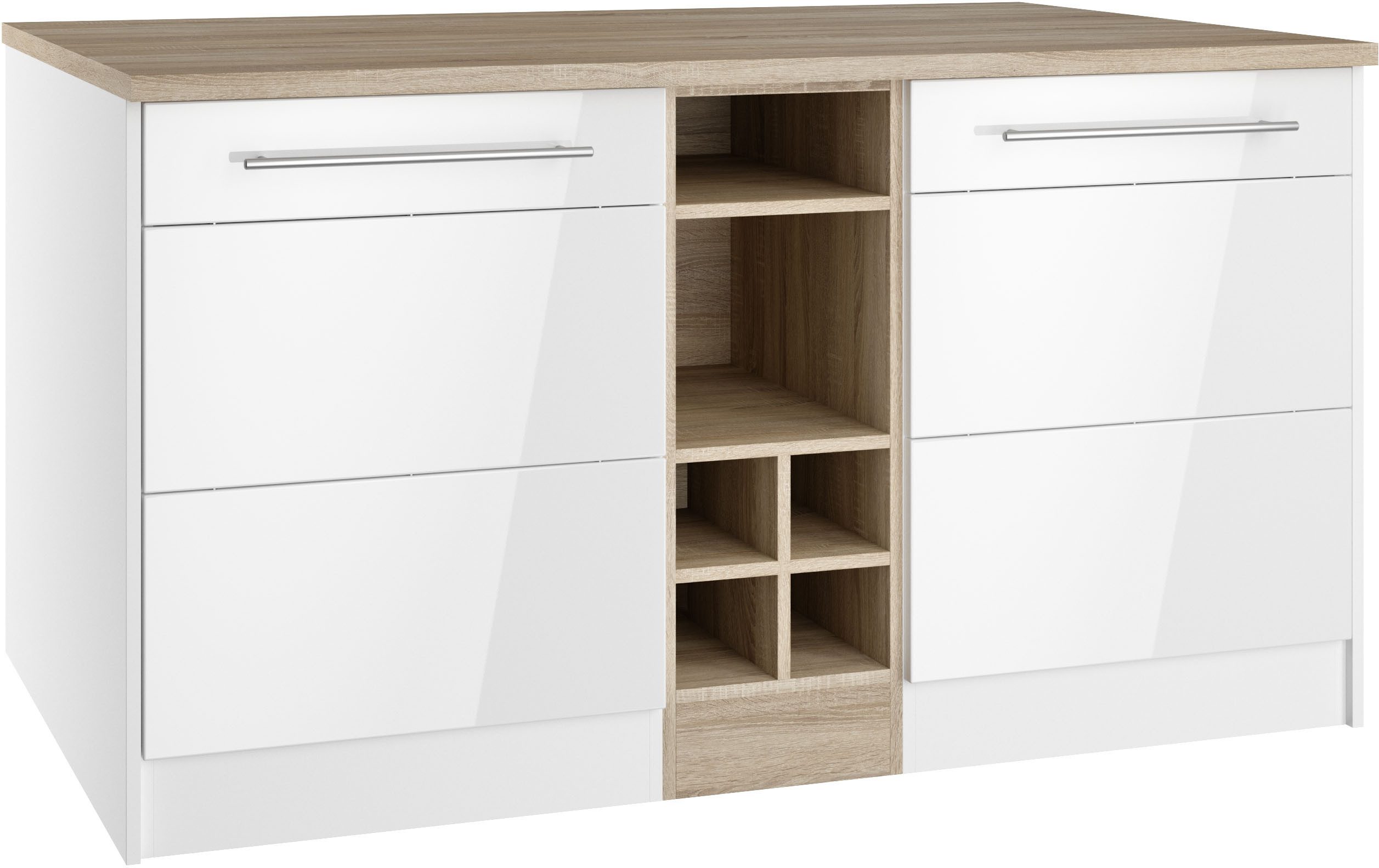 KOCHSTATION Kücheninsel KS-Wien, Breite 153 cm, MDF-Fronten, Flaschenregal