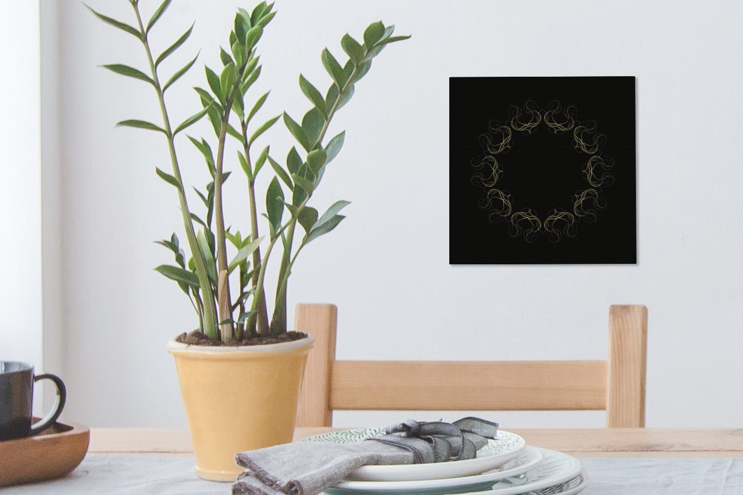 OneMillionCanvasses® schwarzem Bilder für Kreis auf Schlafzimmer Ein Leinwandbild Wohnzimmer aus Leinwand (1 St), Luftpflanzen mehreren Hintergrund,
