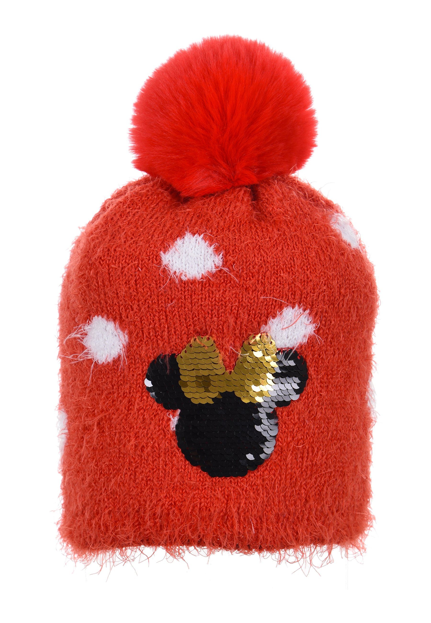Disney Minnie Mouse Bommelmütze Mädchen Kinder Winter-Mütze Bommelmütze Rot