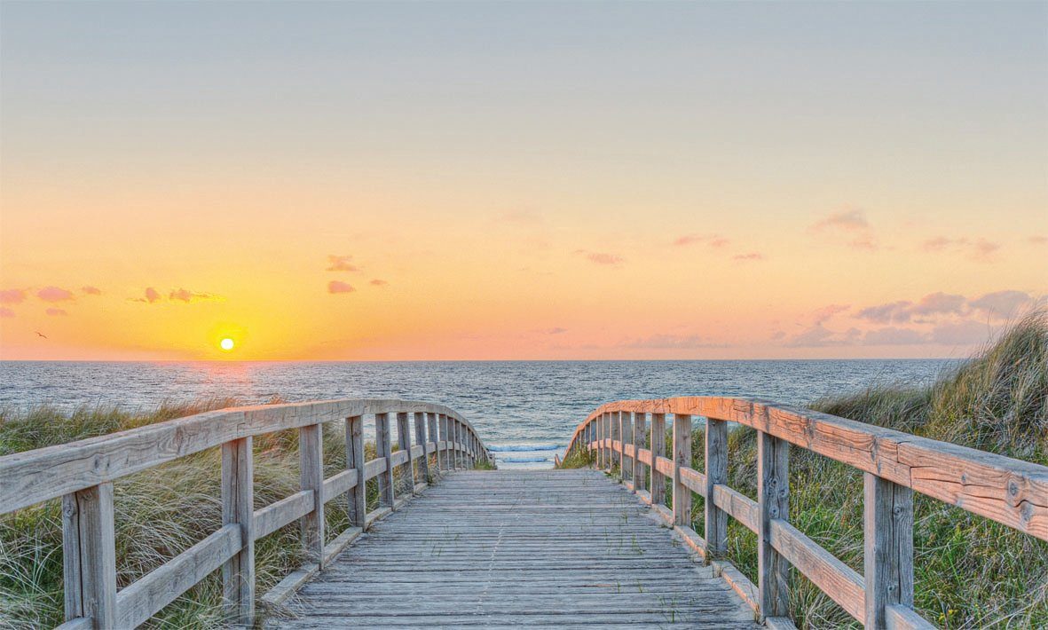 Leinwandbild satte zum und Offsetdruckverfahren Strand, St), brillante Weg Bönninghoff Farbwiedergabe (1 Vierfarb- für