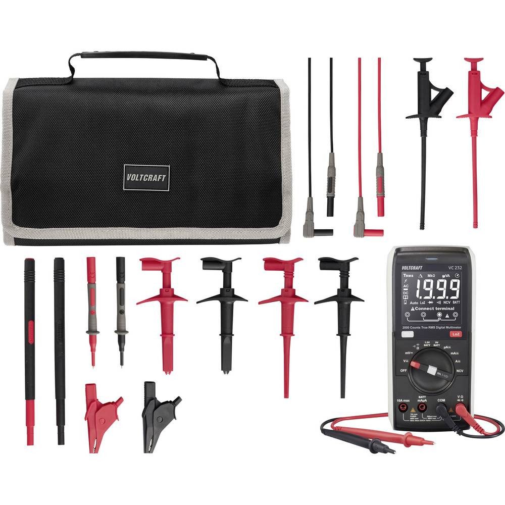VOLTCRAFT Multimeter VC-232 Multimeter mit MLSet-100 Messleitungen und Tasche, LoZ