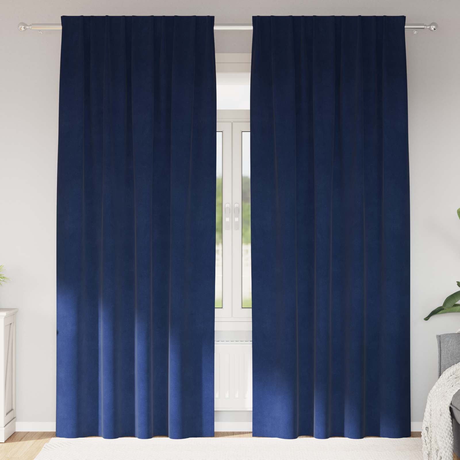 vidaXL Vorhang Vorhänge 2 stk. Dunkelblau 140 x 225 cm Samt (2 St), Samt – Bild 2 von 5