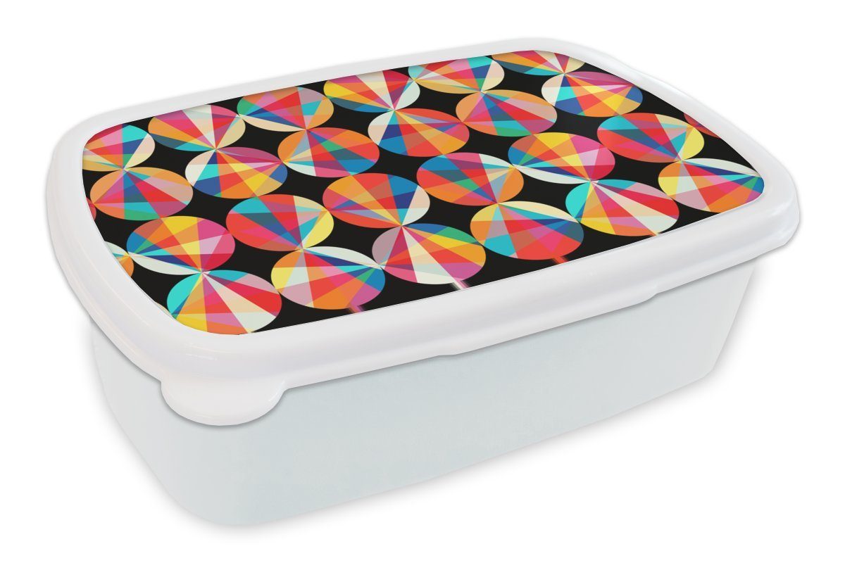 MuchoWow Lunchbox Regenbogen - Kreise weiß Erwachsene, Kunststoff, Brotdose, und (2-tlg), - Brotbox für Mädchen Muster, Kinder Jungs und für