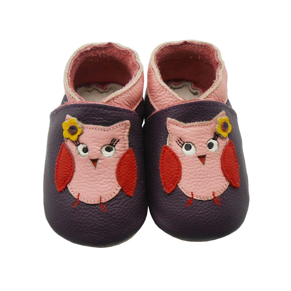 Sayoyo Weiche Leder Krabbelschuhe Rutschfest Hausschuhe Lederpuschen Eule Lauflernschuh (100% Leder)