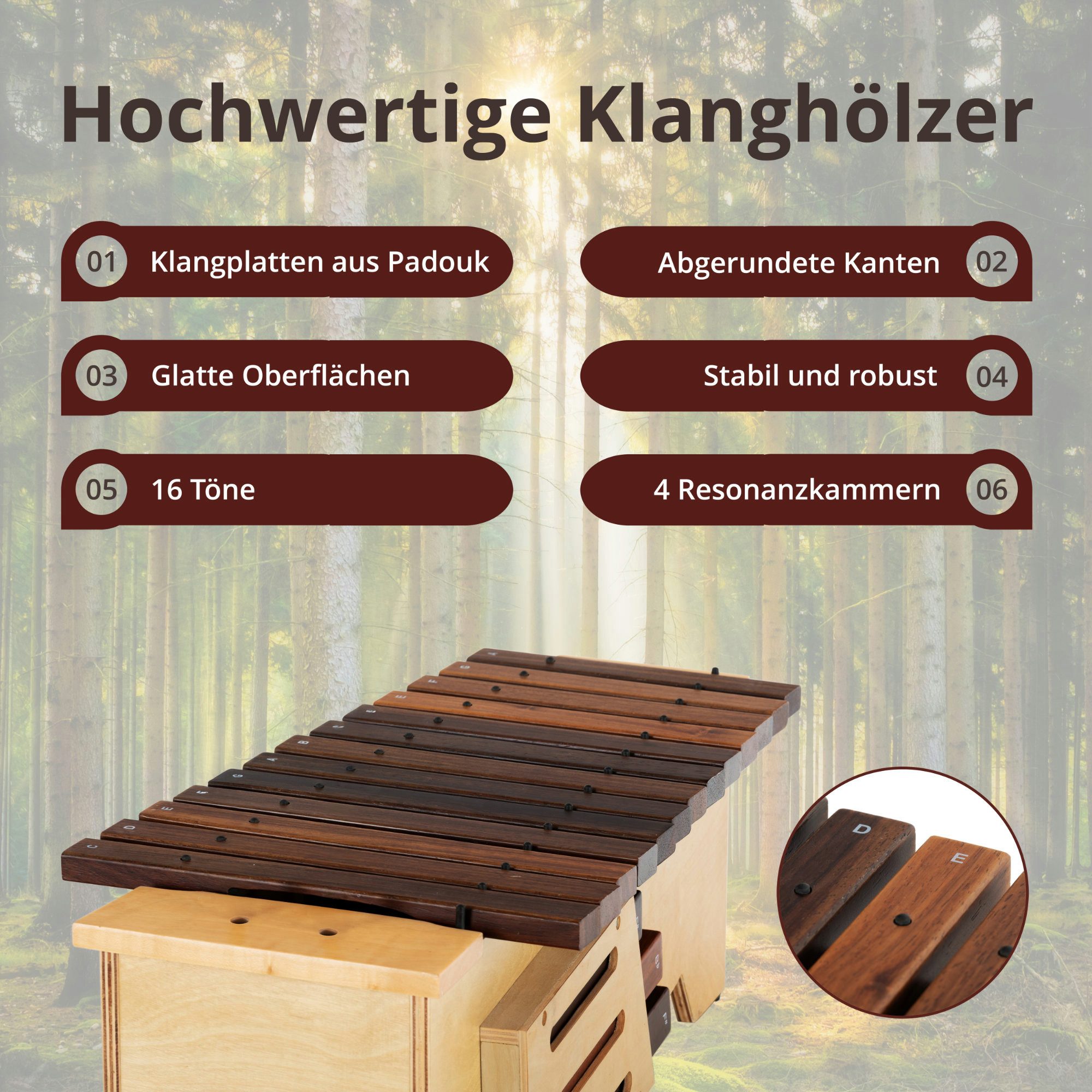 Classic Cantabile Xylophon AX-1600NG Altxylophon, 3-St., Inkl. 1 Paar Wollkopfschlägel, Alt Xylophon, 16 Töne, Tonumfang: c' bis a''