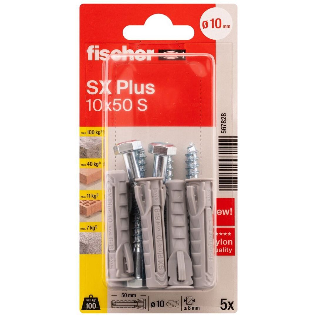 Fischer Spreizdübel Spreizdübel SX Plus 10 x 50 S K, (5-tlg)