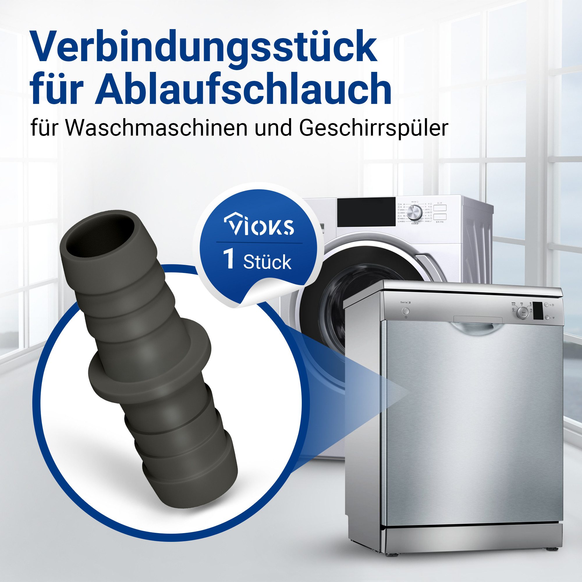 Thumbnail - VIOKS Schlauchverbinder Ablaufschlauch Adapter 19 mmØ, für Waschmaschine Geschirrspüler