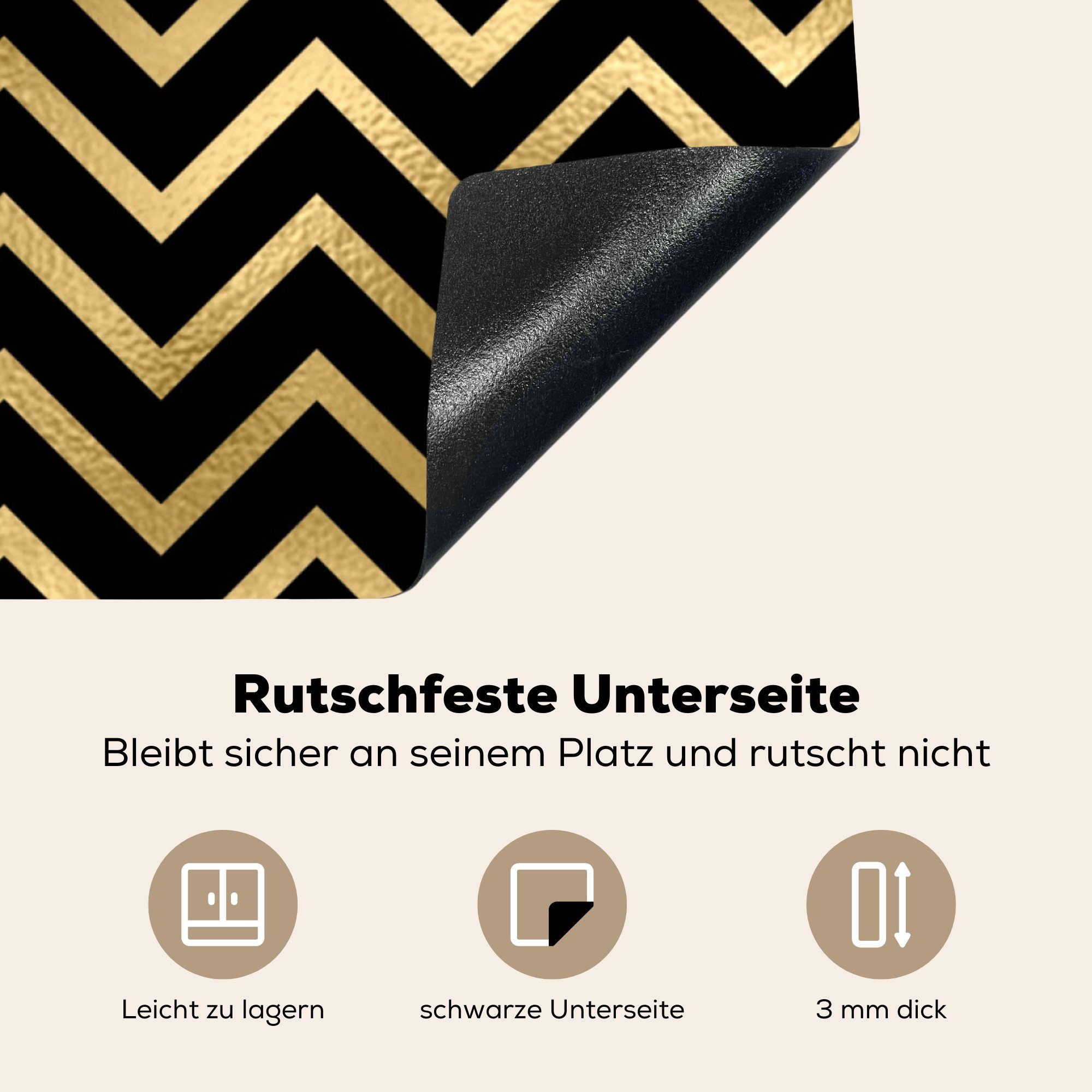 MuchoWow Herdblende-/Abdeckplatte Muster - Linie - Vinyl, 78x78 für (1 tlg), küche cm, Gold, Ceranfeldabdeckung, Arbeitsplatte