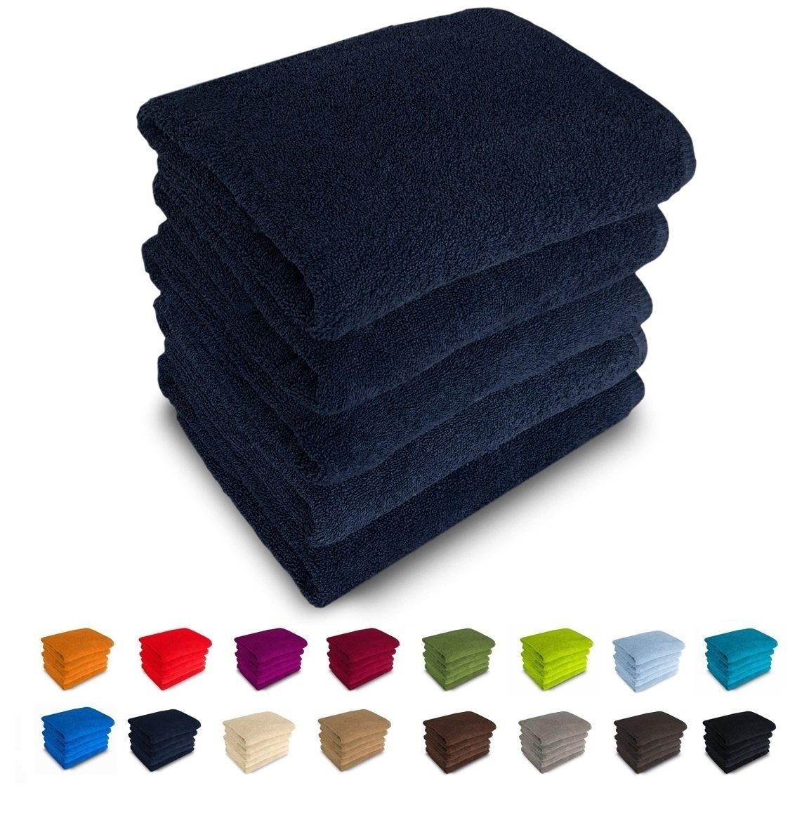 MatratzenL.A.B® Handtuch Set Rimini 500 g/m², 100% Baumwolle, (Duschtücher 70x140 cm Set, 5-tlg), Frotee, mit Aufhänger, 23 Farben, einzeln verpackt dunkelblau - 28