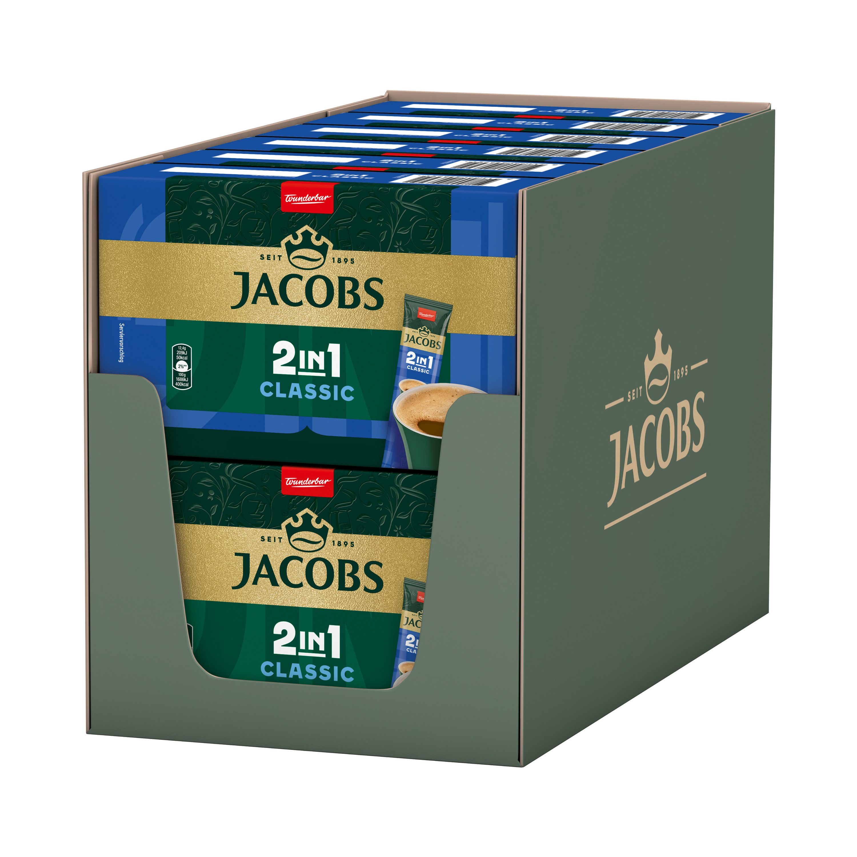 JACOBS Kaffee Löskaffee 2in1 Classic 12 x 10 Sticks löslicher Kaffee Instantkaffee, (Packung, 12er Pack)