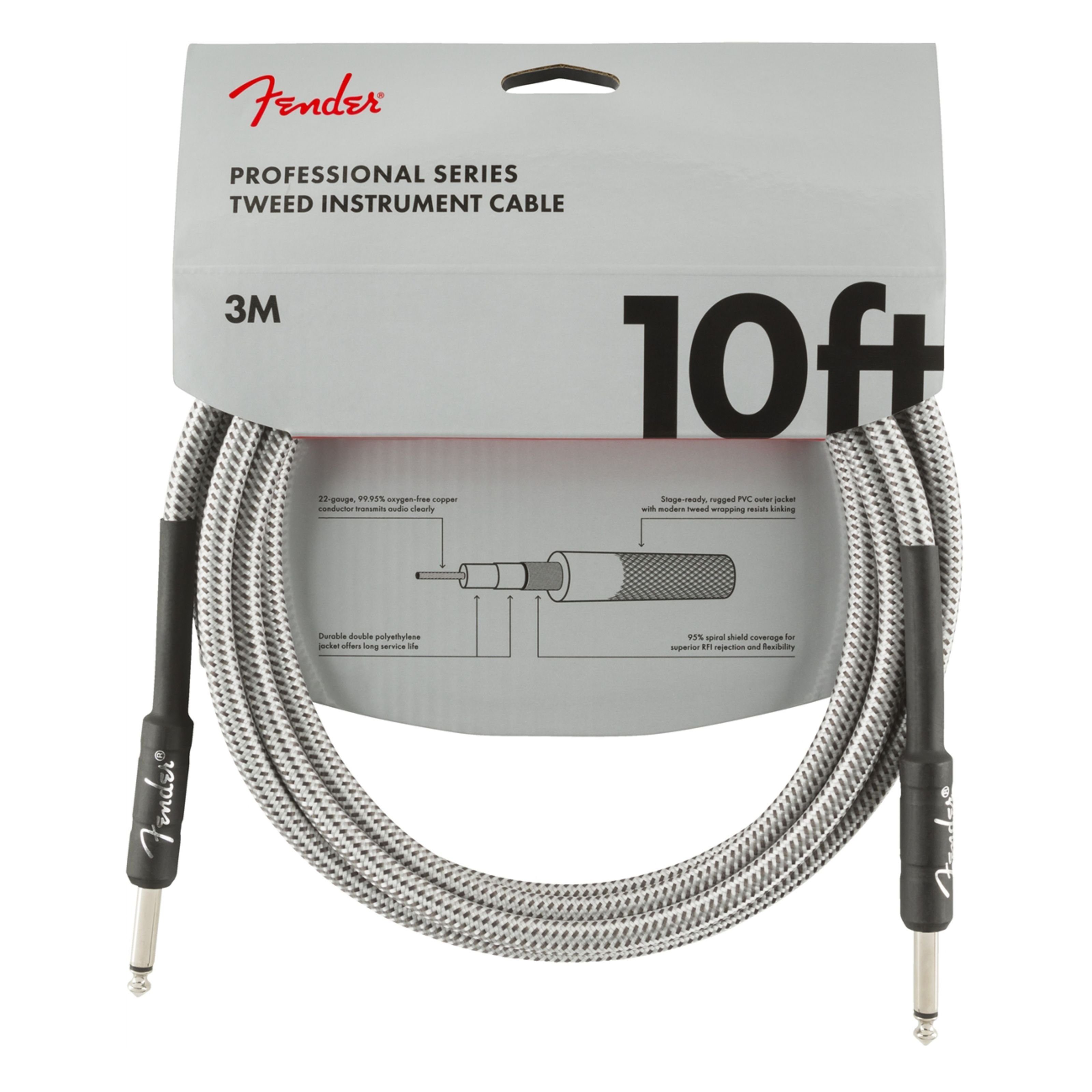 Fender Instrumentenkabel, Professional Tweed Cable WHITE 3 m - Gitarrenkabel
