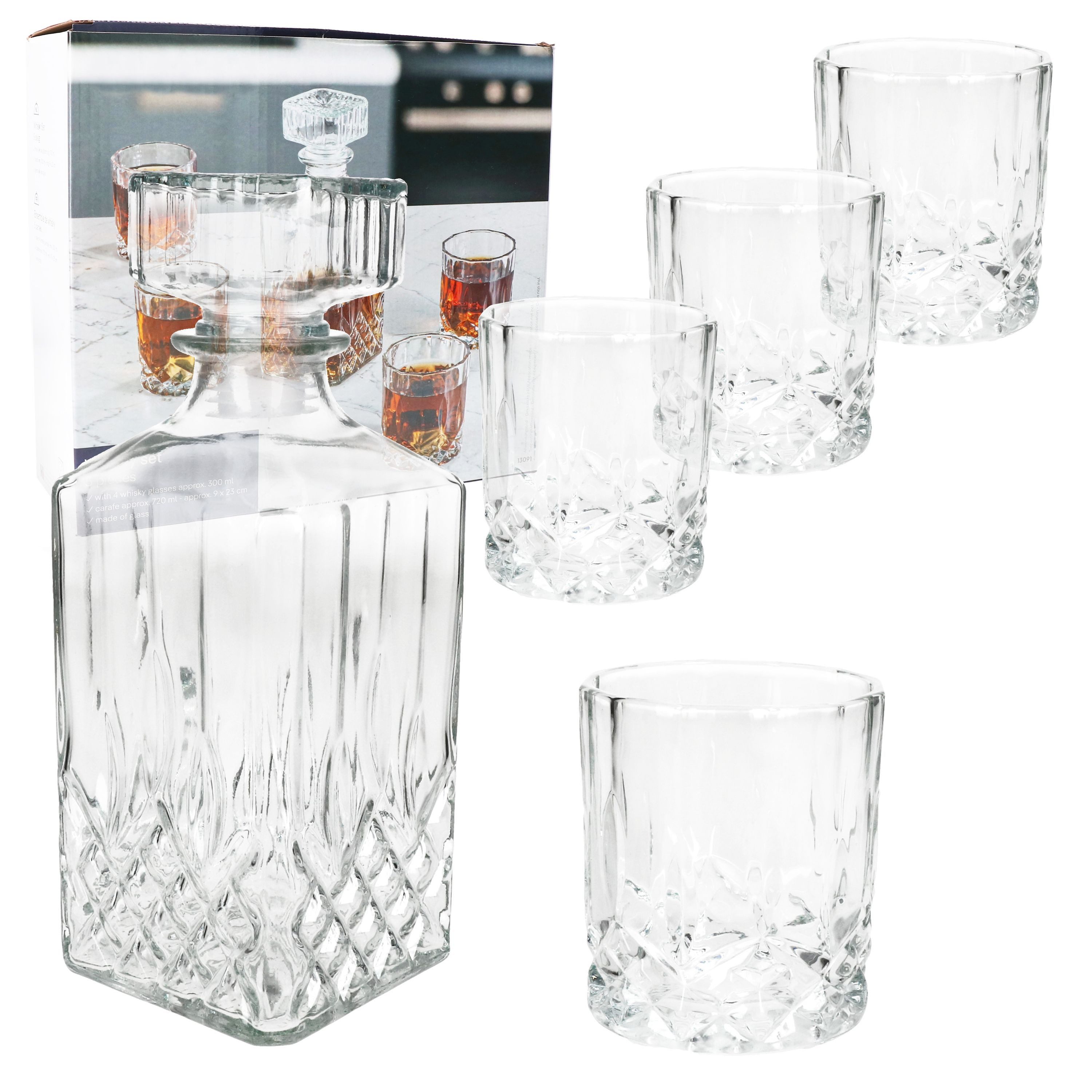 MamboCat Whiskyglas 5tlg Set Whilly Whiskykaraffe 720ml + 4 Tumbler Dekanter, Glas