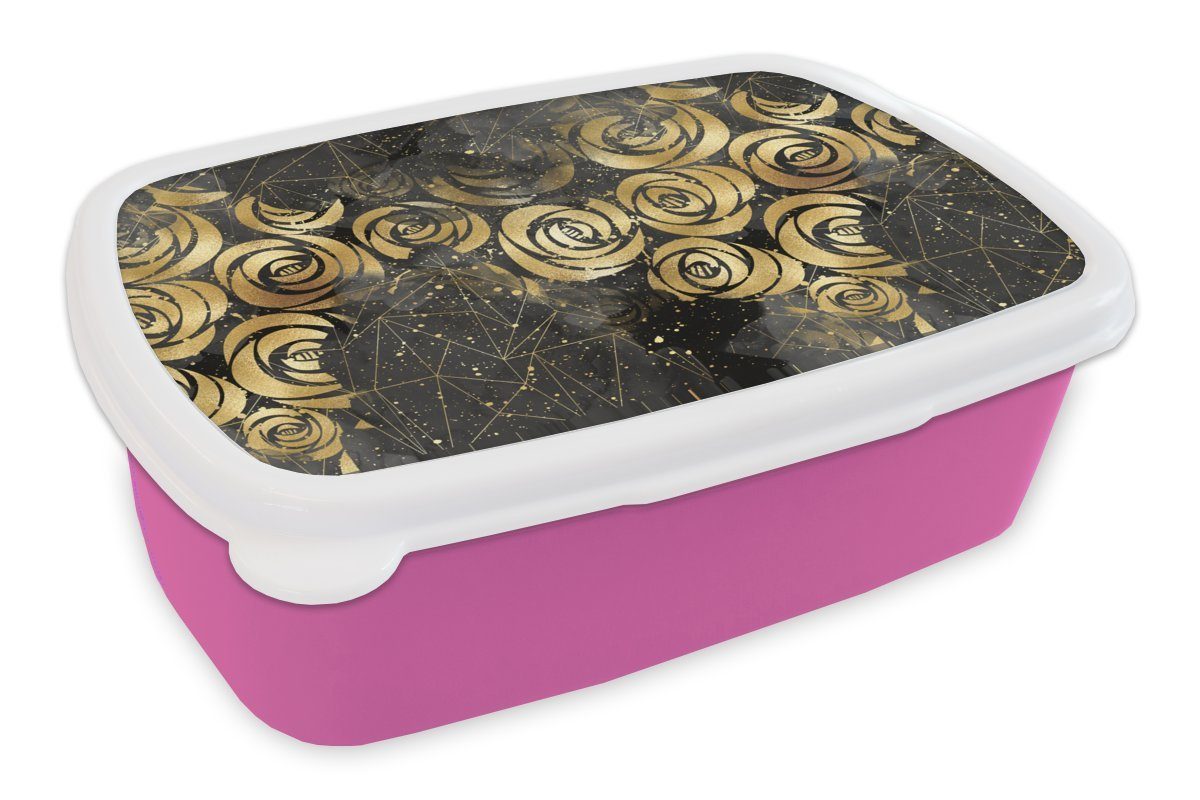 MuchoWow Lunchbox Marmor - Gold - Rose - Muster, Kunststoff, (2-tlg), Brotbox für Erwachsene, Brotdose Kinder, Snackbox, Mädchen, Kunststoff rosa