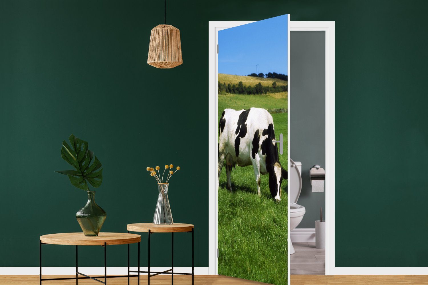 MuchoWow Türtapete Kuh - Tiere bedruckt, - Türaufkleber, für Tür, 75x205 Gras, St), Matt, Fototapete (1 cm