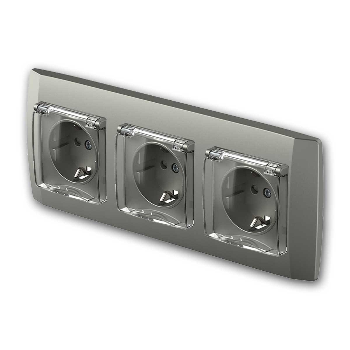 TEM Unterputz-Steckdose LOGIQ 3-fach Steckdose/DeckelWS titan 250V~/16A