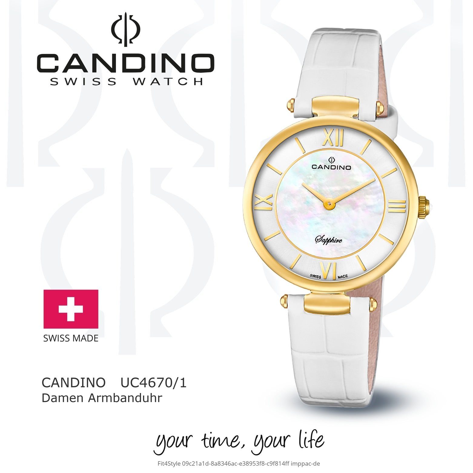 C4670/1, Fashion Armbanduhr Quarzuhr weiß, Analog rund, Quarzuhr Candino Candino Damen Lederarmband Damen