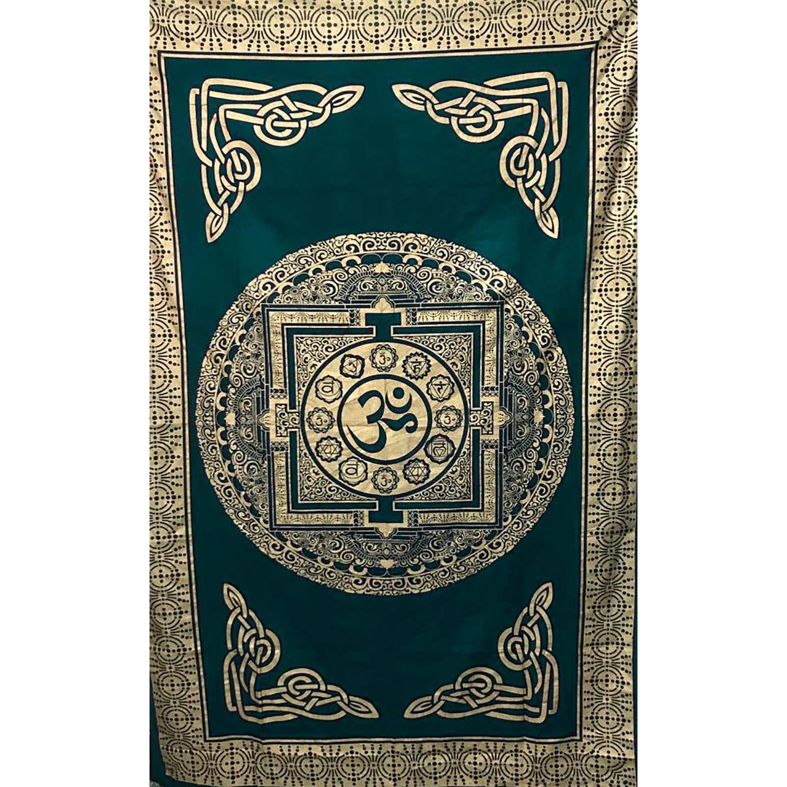 KUNST UND MAGIE Wandteppich Tagesdecke Wandbehang Dekotuch Yantra Mandala Tuch Indien 200 x135 OM