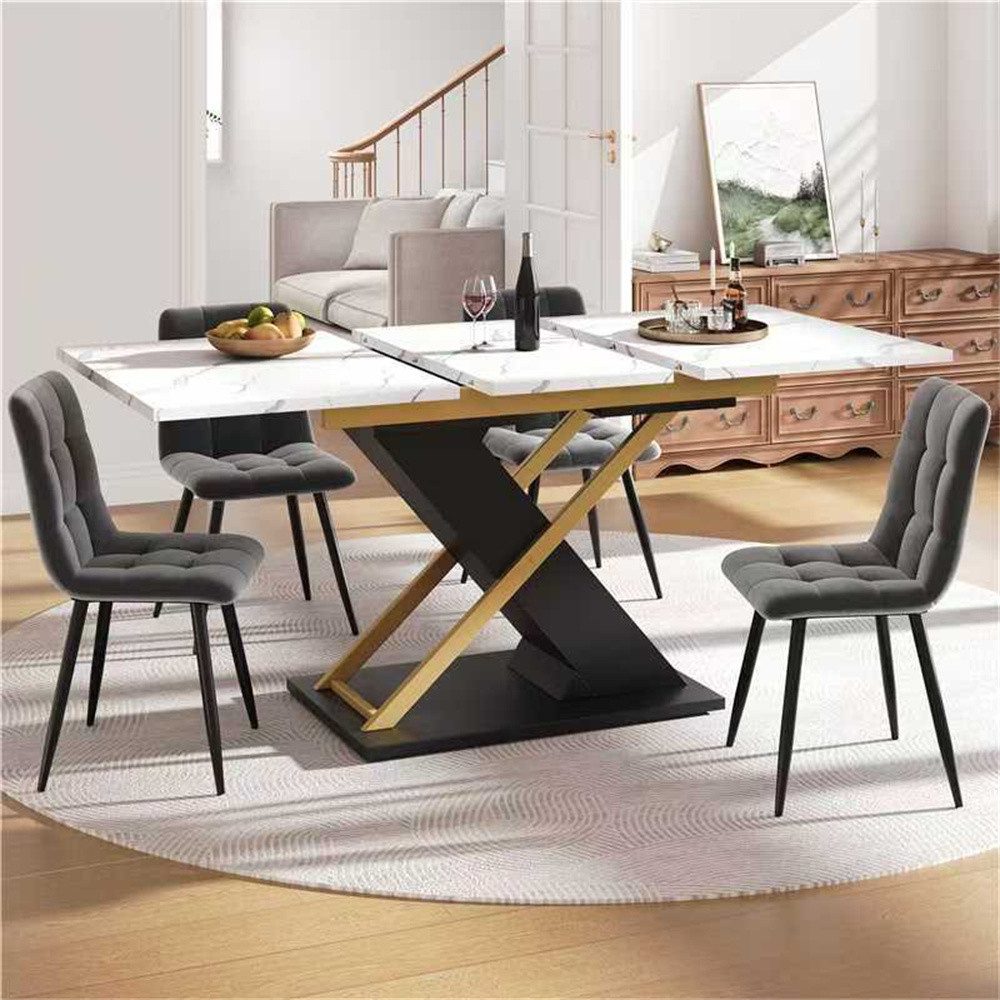 REDOM Esstisch Esstisch Teleskoptisch,Moderne Esstisch (mit goldenen Kreuzbeinen, ausziehbar auf 160cm, Marmormuster MDF)
