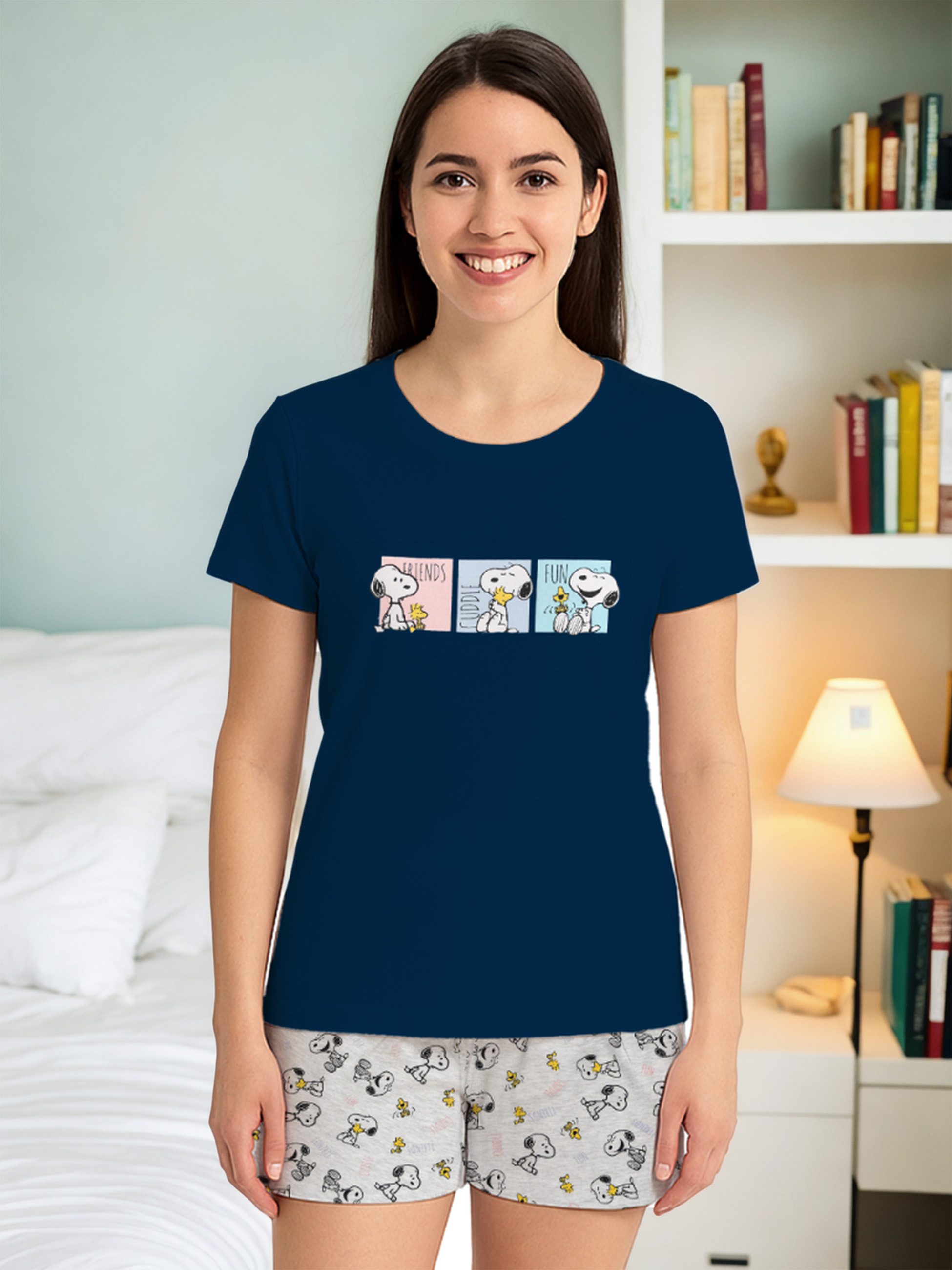 United Labels® Schlafanzug Peanuts Snoopy Schlafanzug Pyjama Set Kurzarm Oberteil mit Shorts