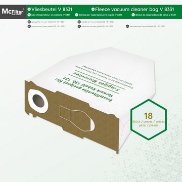 McFilter Staubsaugerbeutel Alternative zu Swirl V64 V 64, passend für Vorwerk Kobold VK 130, VK 131 SC, 18 St., mehrlagig, Pappdeckscheibe, inkl. Staubverschluss