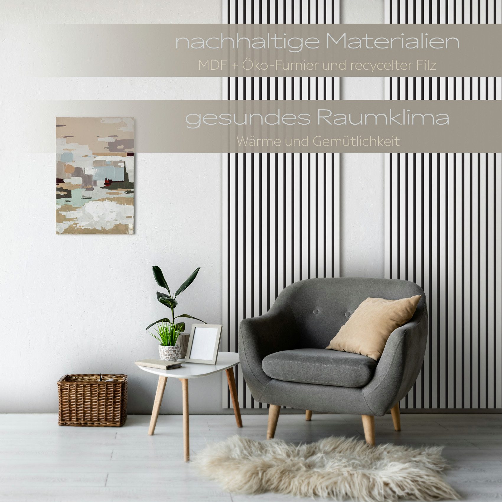Hexim Wanddekoobjekt (Akustikpaneele 2 Stück 278x60cm Holz Comfort - flexible Lamellenwand MDF Wandpaneele Lamellenverkleidung Wandverkleidung schalldämmend 3.3 – Bild 5 von 5