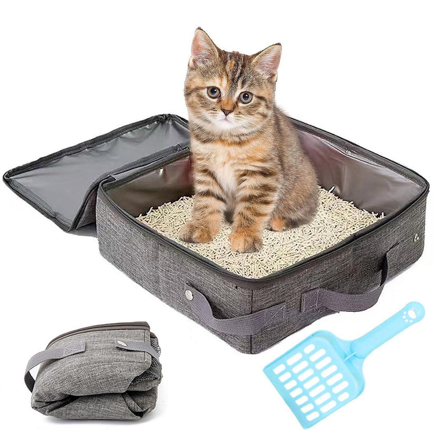 LuxusKollektion Katzentoilette Faltbare Katzentoilette mit Deckel Grau/Blau