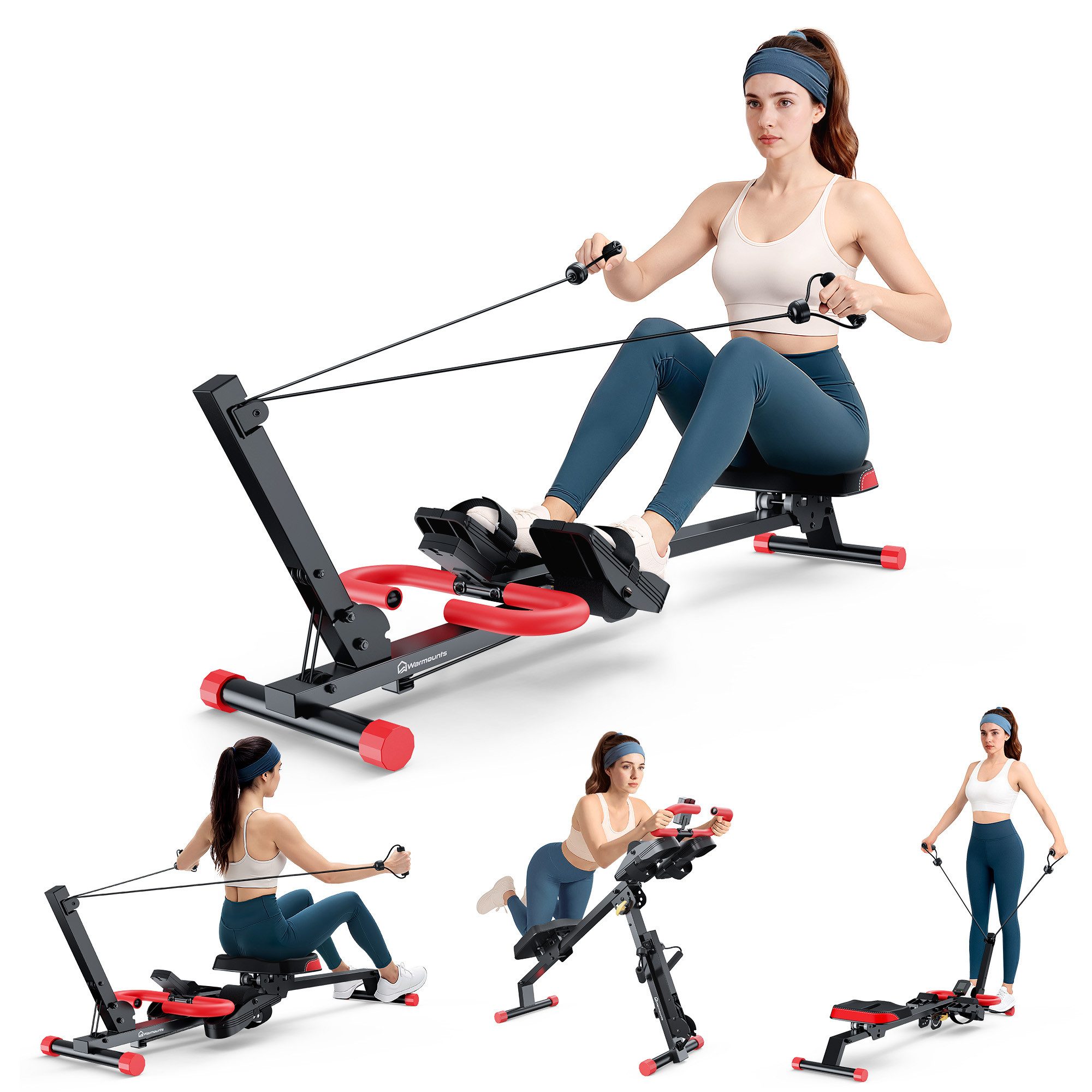 Insma Rudergerät (Heimtrainer für Ganzkörpertraining), 4-in-1 Rudergerät mit LCD-Display, klappbar, verstellbar