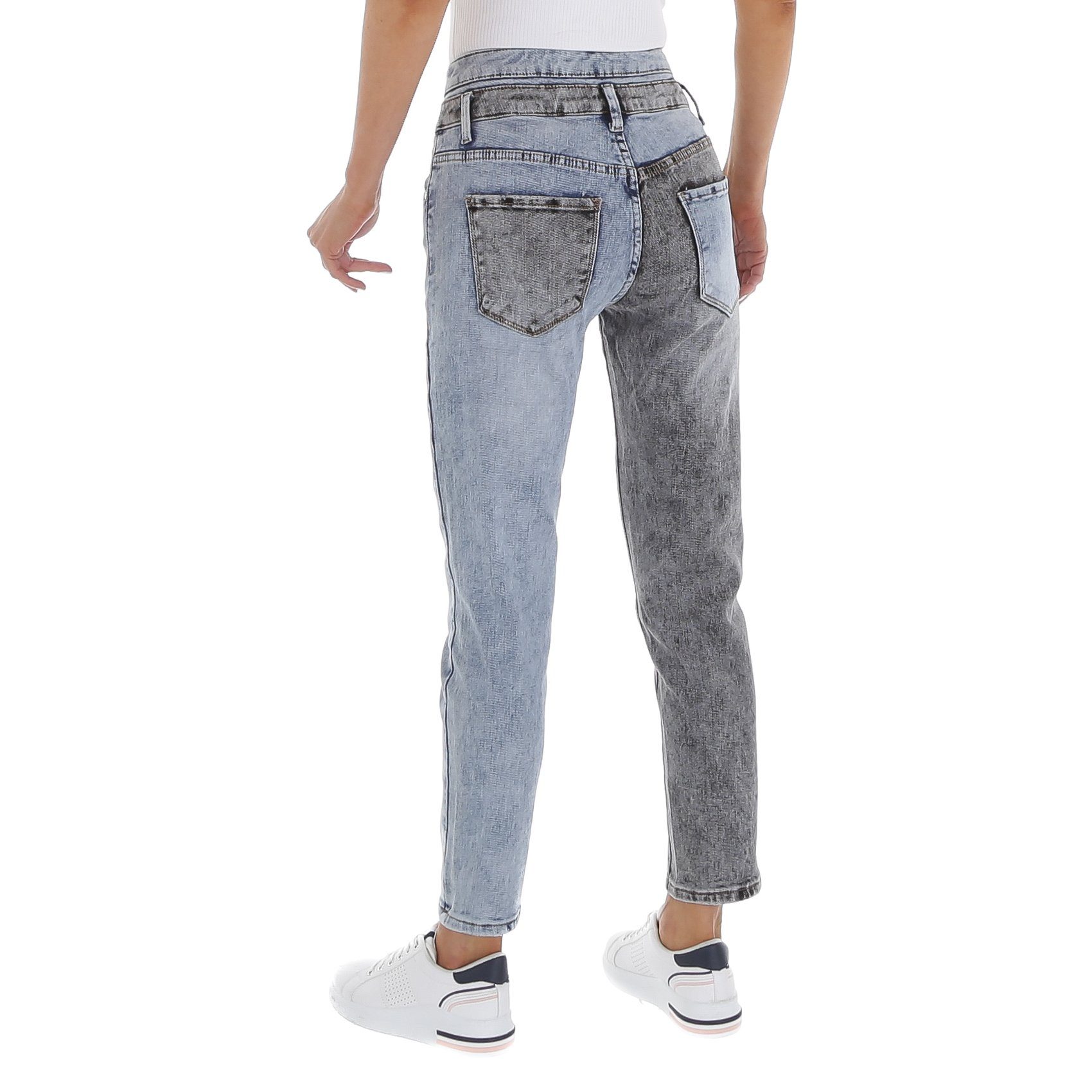 Damen Jeans Ital-Design High-waist-Jeans Damen Freizeit Used-Look Stretch High Waist Jeans in Grau