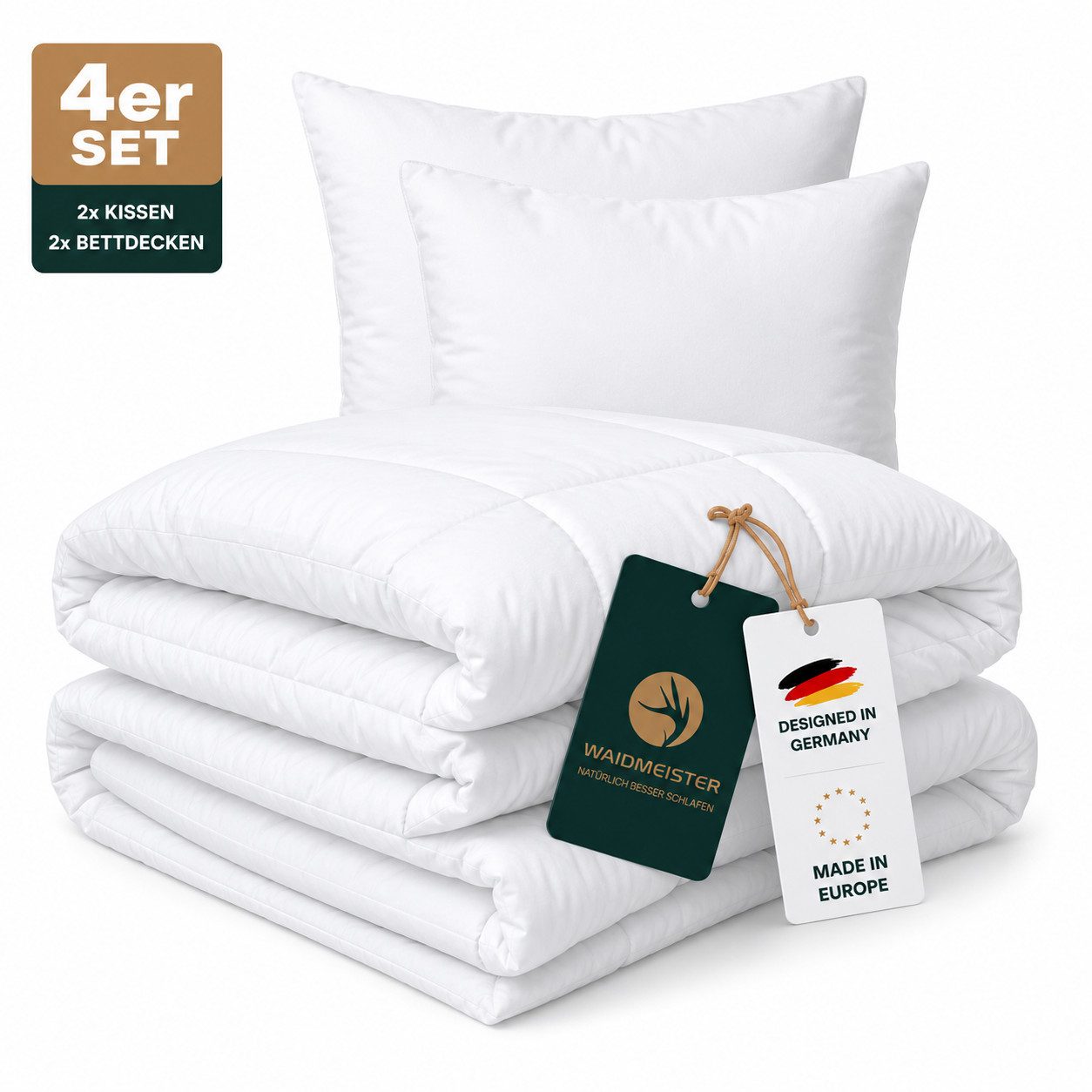 Waidmeister Bettdecke + Kopfkissen Bettdeckenset 2x Bettdecke und 2x Kopfkissen, Füllung: 100% Polyester, Bettdeckenset mit Kopfkissen mit optimierter Klimafunktion