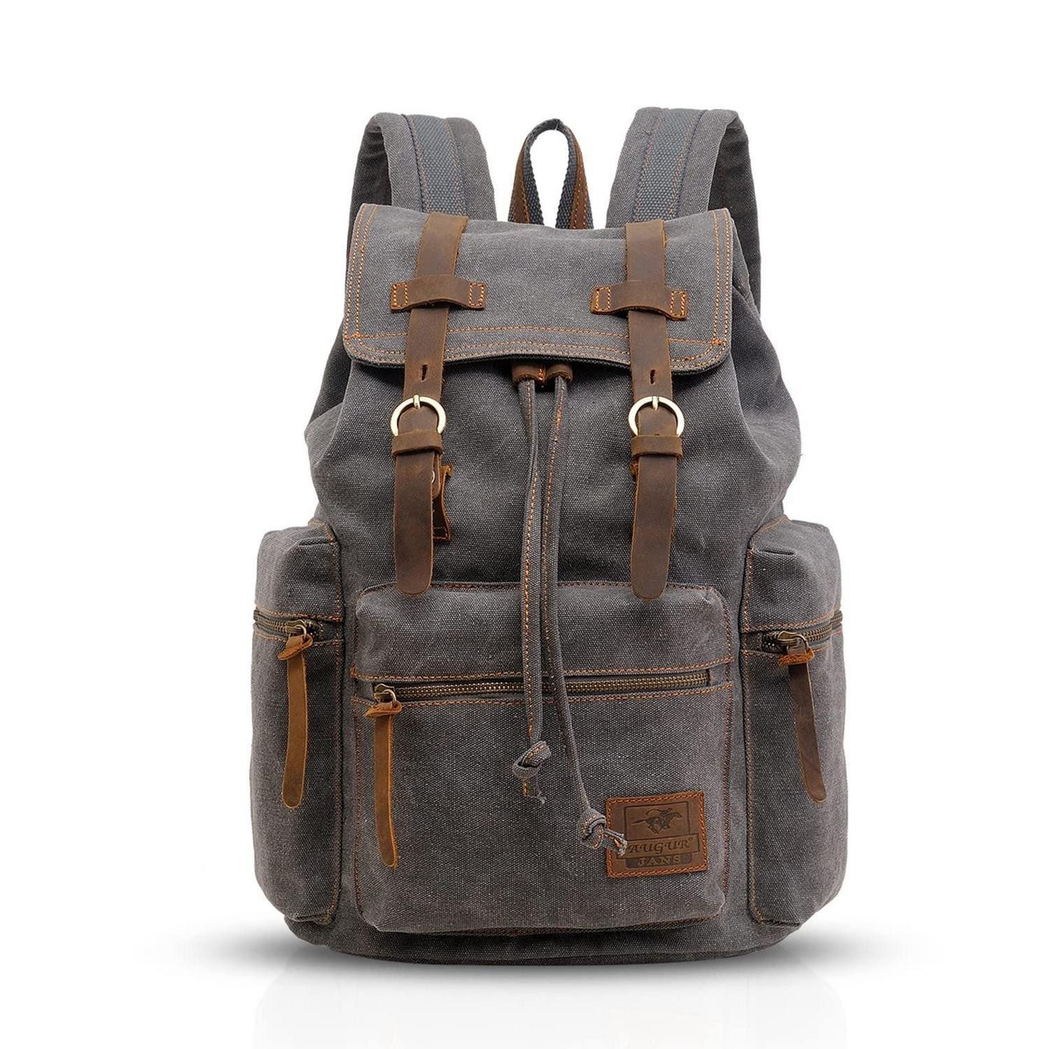 LuxusKollektion Schulrucksack Vintage Rucksack 14 Zoll Laptop Grau