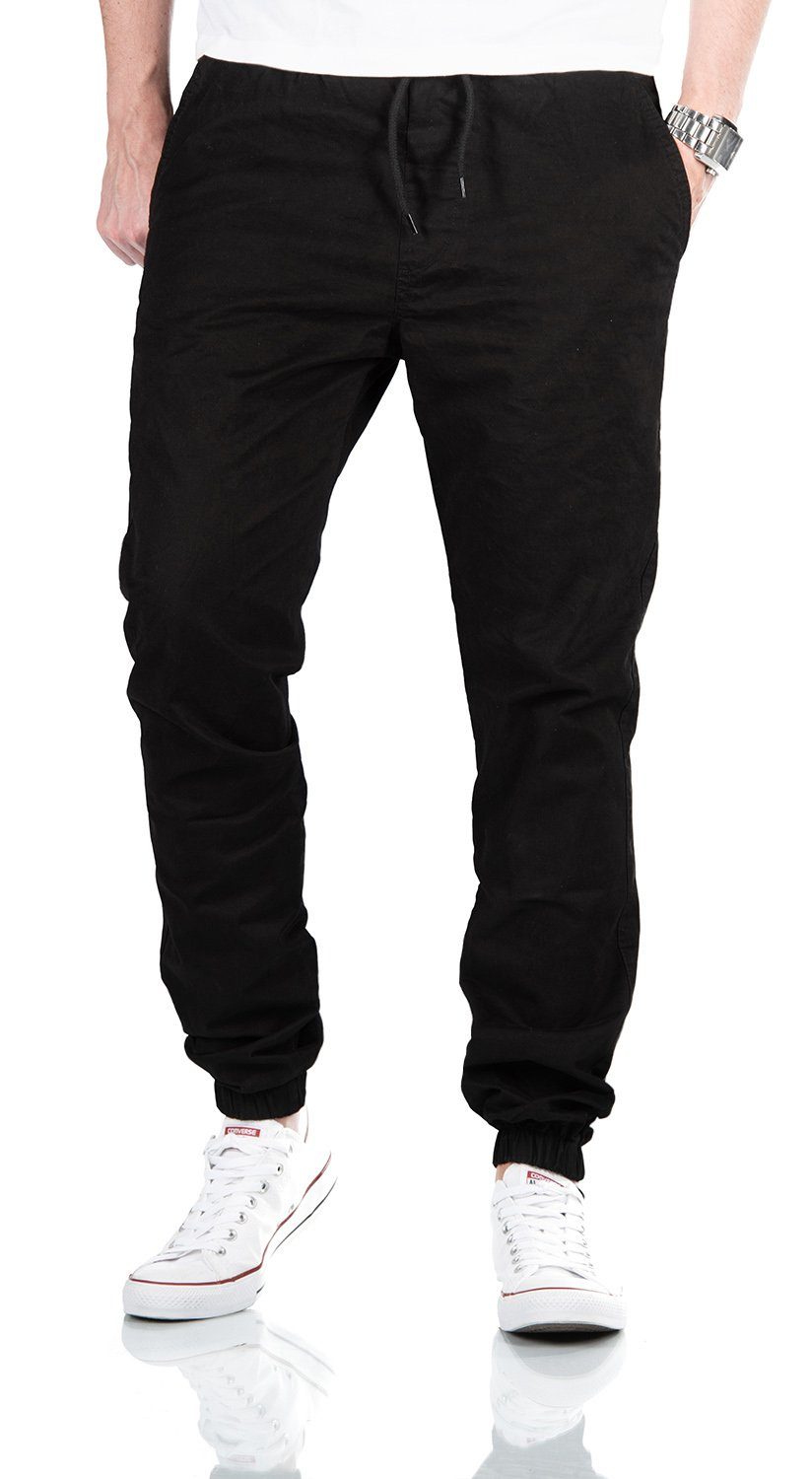 Alessandro Salvarini Stoffhose Herren Stoff Chino Jogger ASGenteliio mit seitlichen Eingriffstaschen Schwarz | Stretchhosen