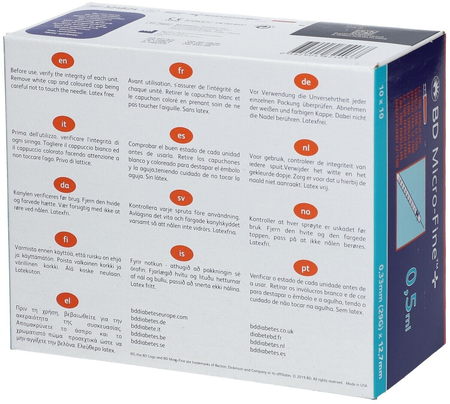 DocMed Feindosierspritze BD Micro-Fine+ Insulinspritze 0,5 ml U100 0,33x12,7mm, (Spar-Set, Weltweiter Bestseller, 100-St., Steril verpackt), latexfrei – Bild 5 von 5