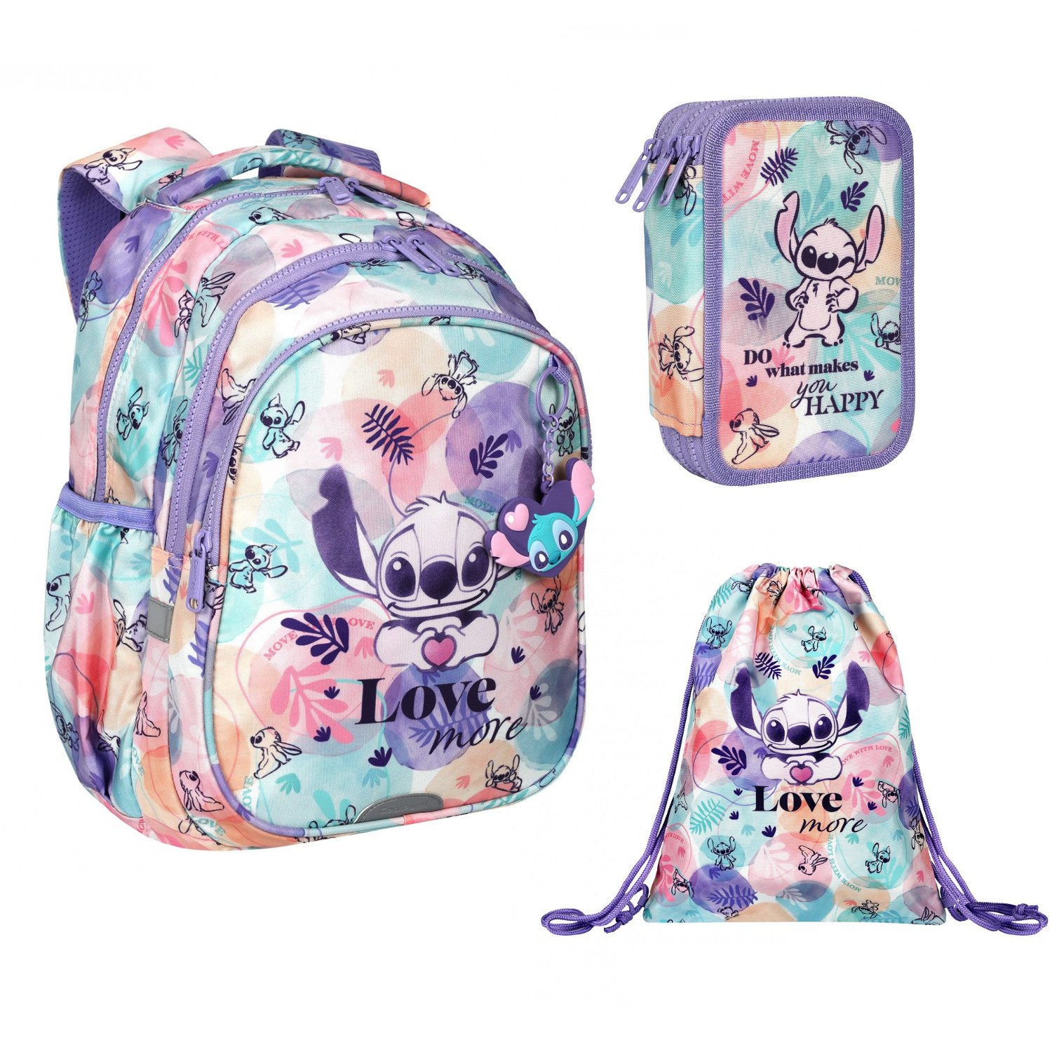 CoolPack Schulrucksack Federmäppchen „Jumper 3“ und Sporttasche für Schuhe Stitch Pastel, 2-Kammer-Rucksack „Jerry“ 19 L Organizer-Tasche