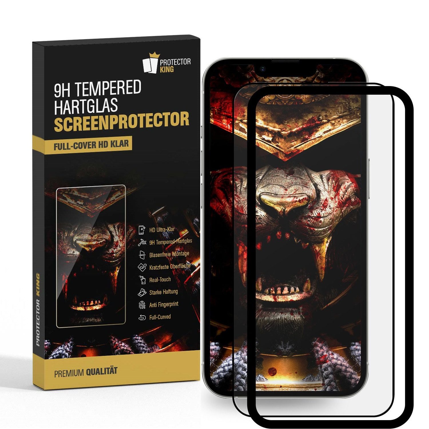 Protectorking Schutzfolie 2x 9H Panzerglas für iPhone 14 Plus FULL COVER HD KLAR mit Montagerahm, (2-Stück), HD Klar mit Montagerahmen, Anti-Stoß, Anti Kratz, Anti-Schmutz