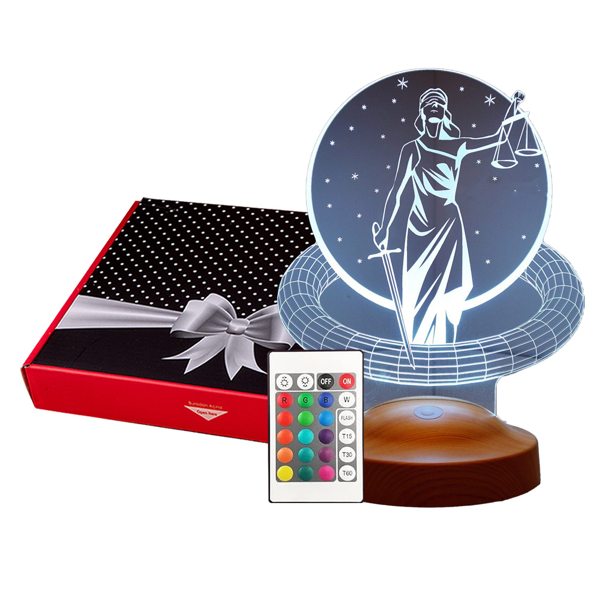 Geschenkelampe LED Nachttischlampe Gerechtigkeit Geschenk für Berufs Einsteiger 3D Anwaltslampe, Leuchte 7 Farben fest integriert, Geschenk für Berufseinstieg, Rechtsanwalt