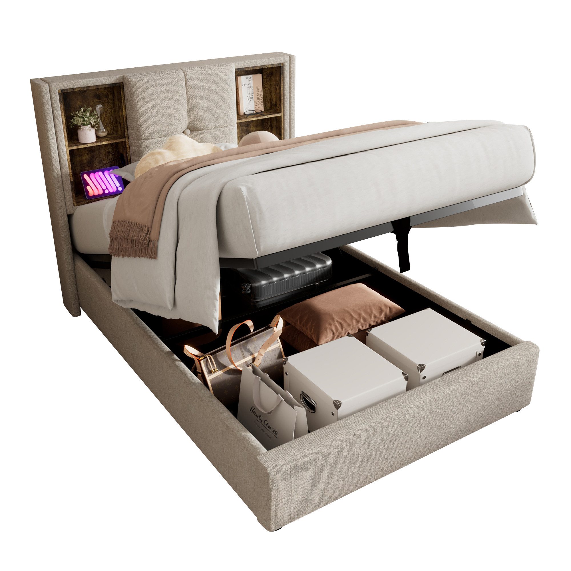 Flieks Polsterbett, Einzelbett mit Kabellosem Laden/USB/Typ-C günstig online kaufen