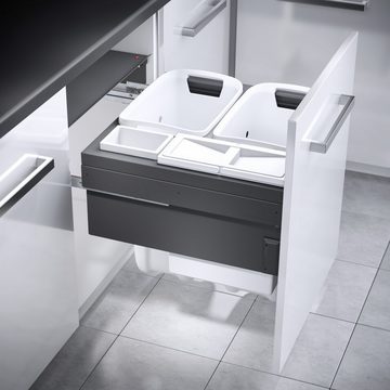 Hailo Wäschekorb OS Laundry Carrier 600 33/33/12/D/2,5 dunkelgrau, Wäschebehälter 2 x 33 l, Zusatzbehälter 1 x 12 l, 1 x 2,5 l