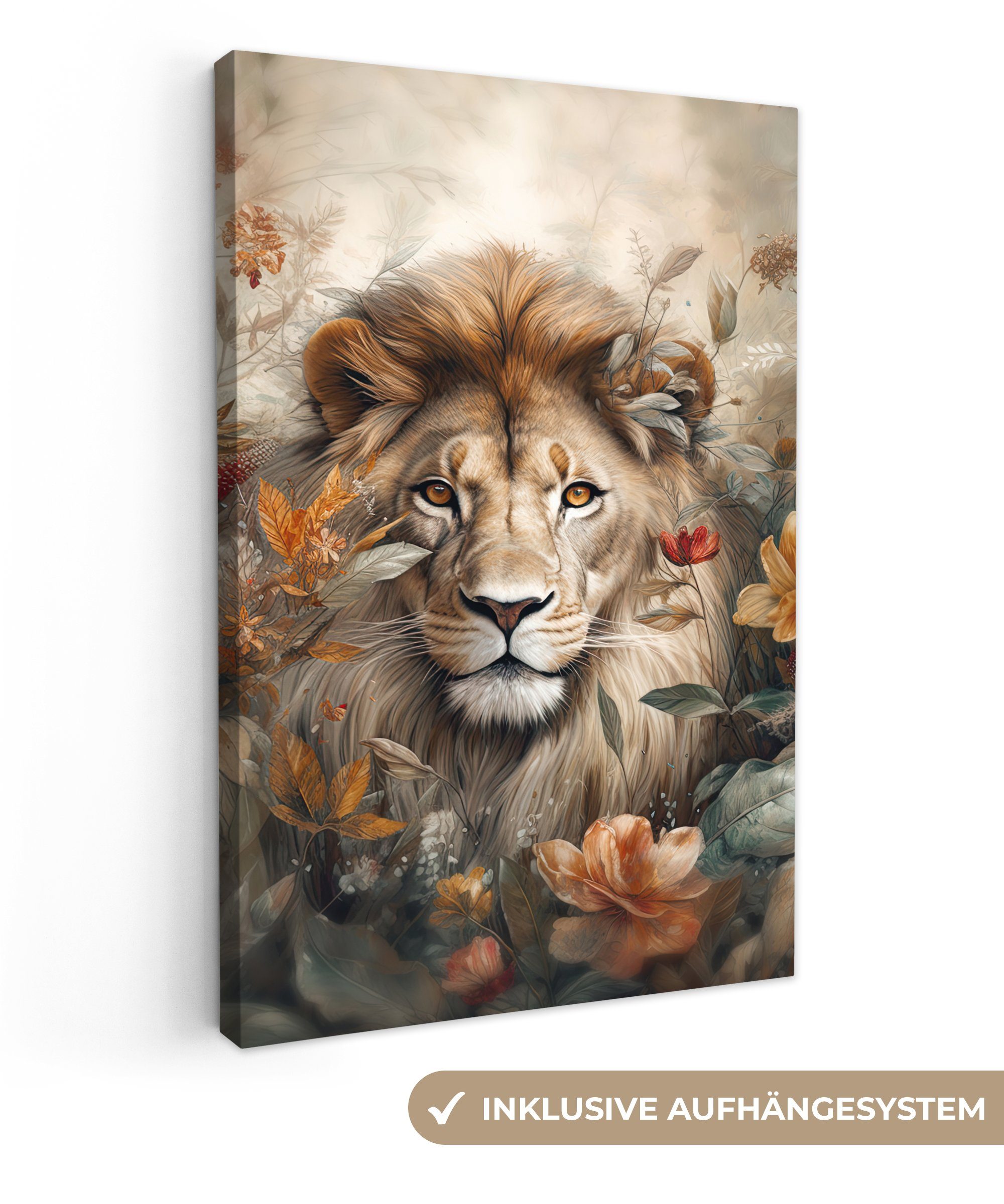 OneMillionCanvasses® Leinwandbild Löwe - Wildtiere - Pflanzen - Natur - Blu günstig online kaufen