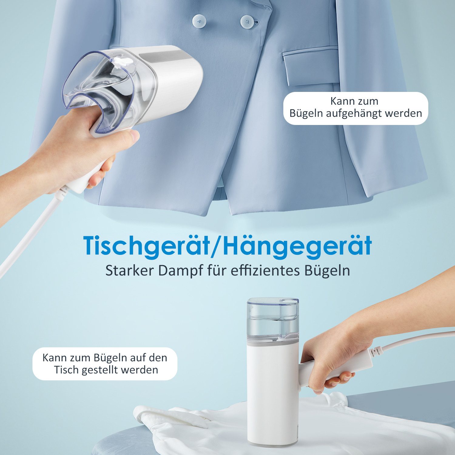 CkeyiN Pro Dampfbügeleisen mit 180 ml Wassertank,Dampfglätter,Handheld Steamer tragbares, 800 W, geeignet für alle Stoffe, für Zuhause, Reisen, Zuhause und Büro, Weiß