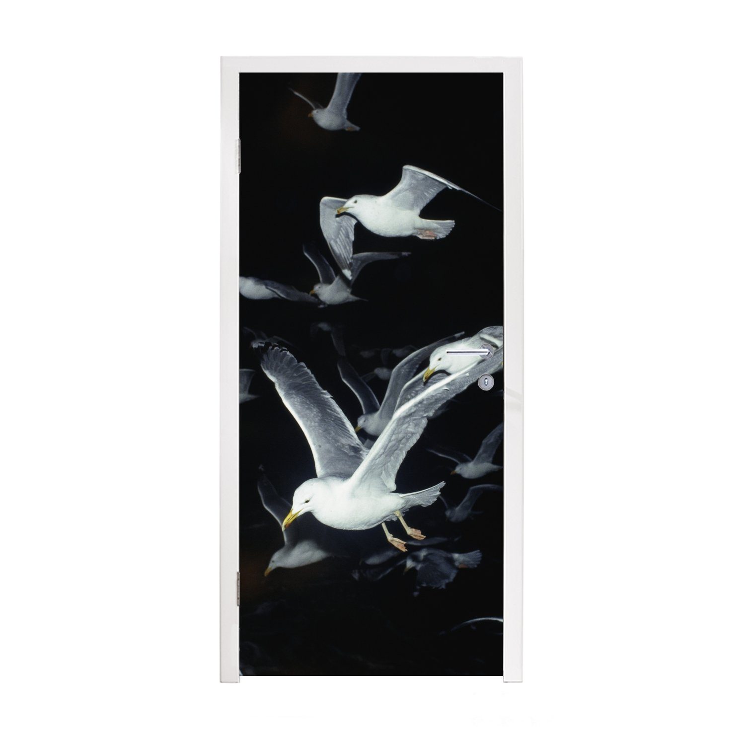 für Vogel Matt, 75x205 - St), Fototapete Tür, MuchoWow Türtapete Schwarz Türaufkleber, bedruckt, cm (1 - Schwarm,
