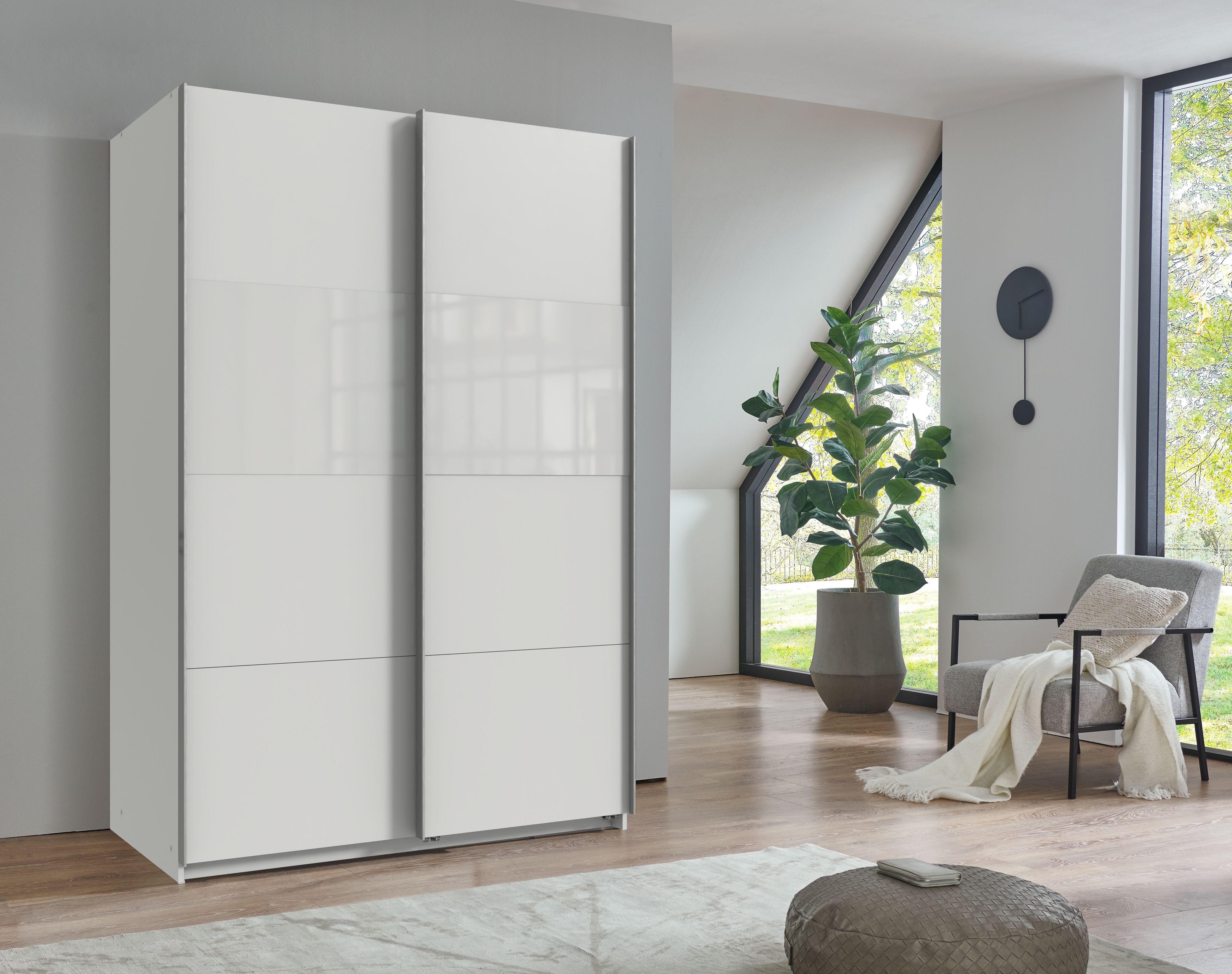 Wimex Schwebetürenschrank Bramfeld Kleiderschrank mit Glaselementen und zusätzlichen Einlegeböden