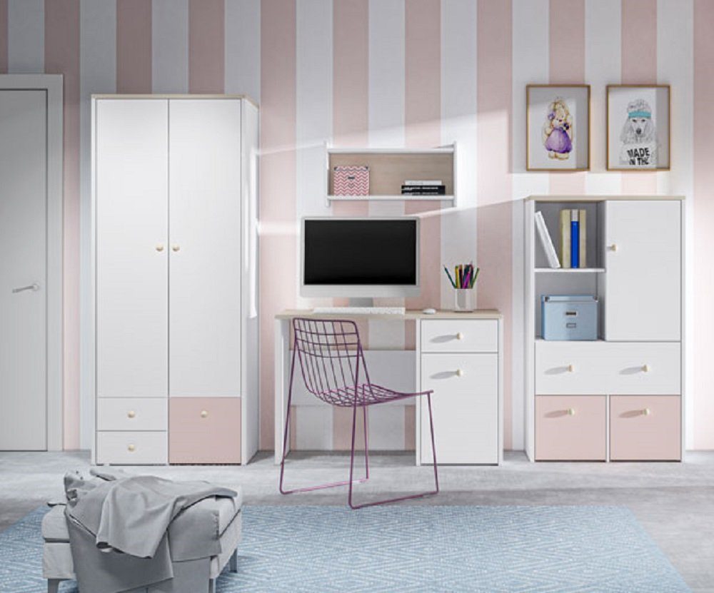 Feldmann-Wohnen Jugendzimmer-Set ELMO, (Set, 1 Kleiderschrank + 1 Highboard + 1 Kinderschreibtisch + 1 Wandregal), - Farbabsetzung wählbar rosa
