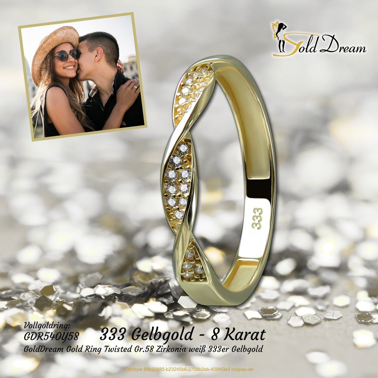 GoldDream Gr.58 Damen Goldring Twisted Gold 333er Twisted Ring (Fingerring), Echtgold, gold, GoldDream weiß Ring Gelbgold