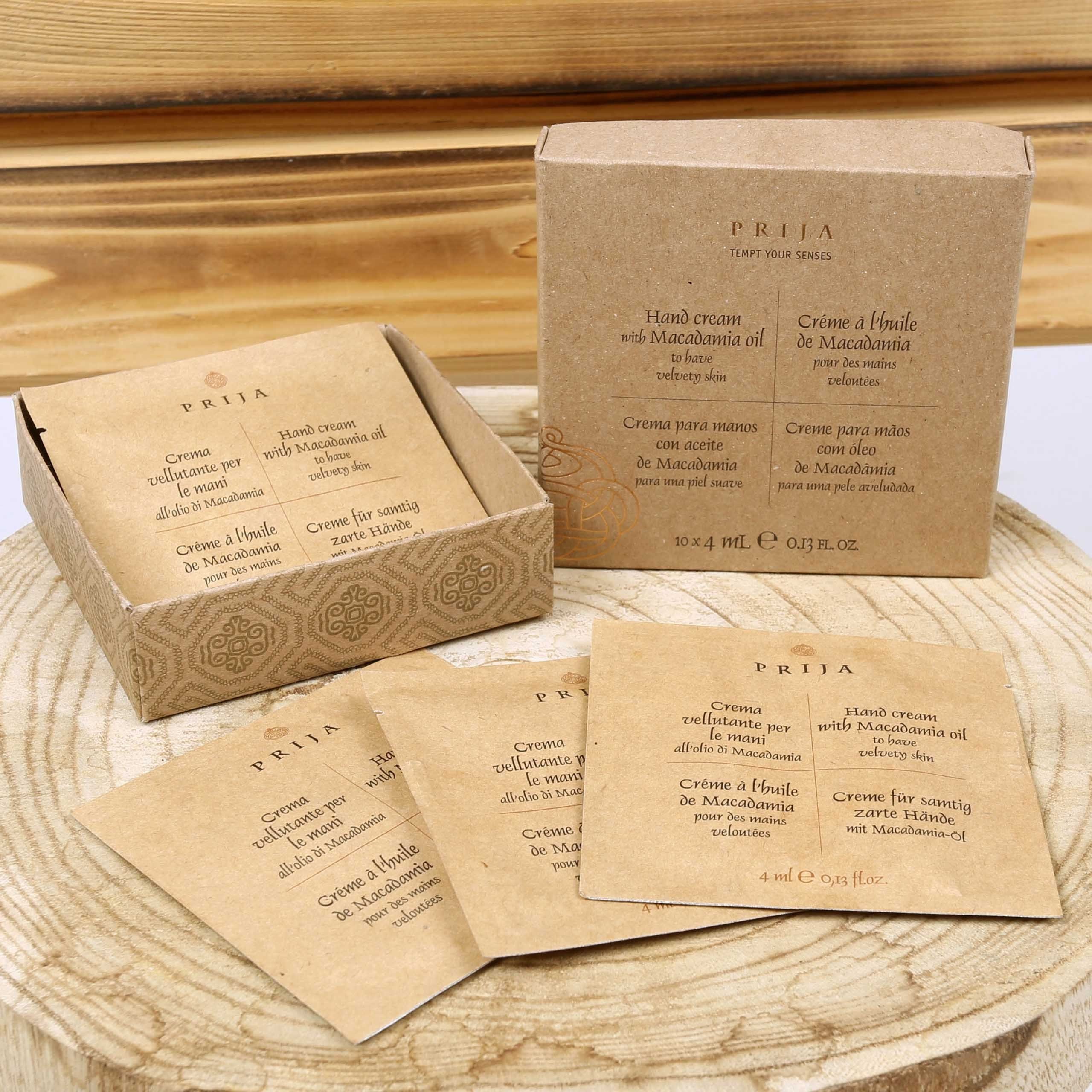 PRIJA Handcreme PRIJA Natürliche Handcreme mit Macadamiaöl GESCHENK 10 Sachets x 4ml, 10-tlg.