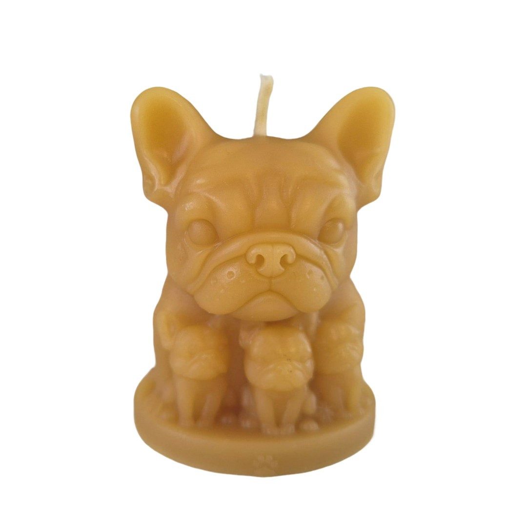 Aspinaworld Bienenwachskerze Bulldoggen Kerze mit Welpen 7 cm – Kerze aus Bienenwachs