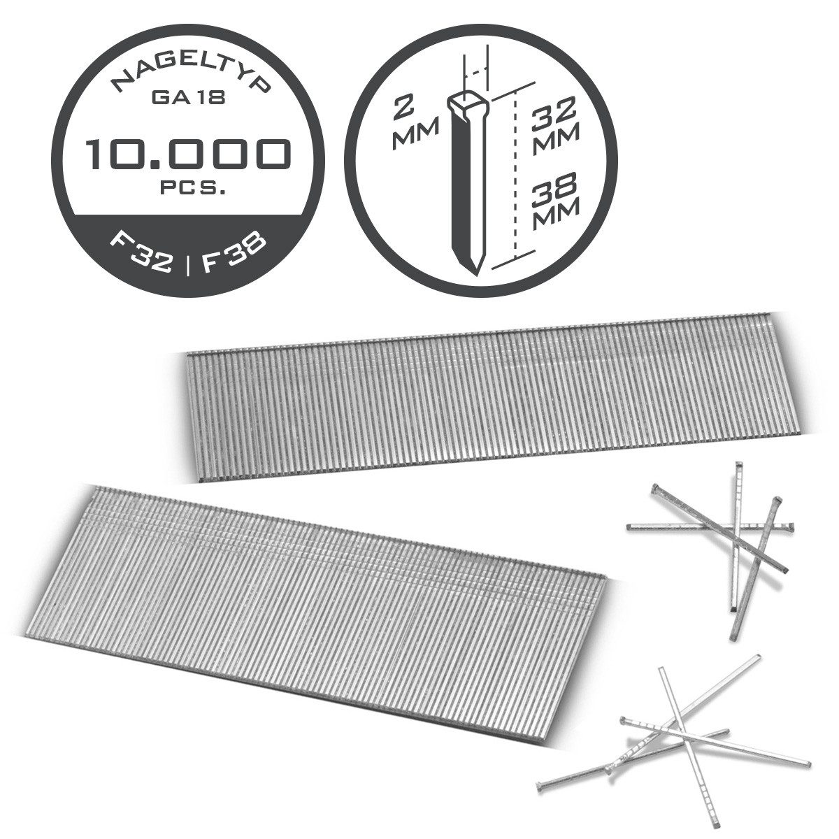 STAHLWERK Heftklammer TYP 90 18GA 32 mm und 38 mm 10.000 Stück Tackerklammern, hochwertig Verarbeitet