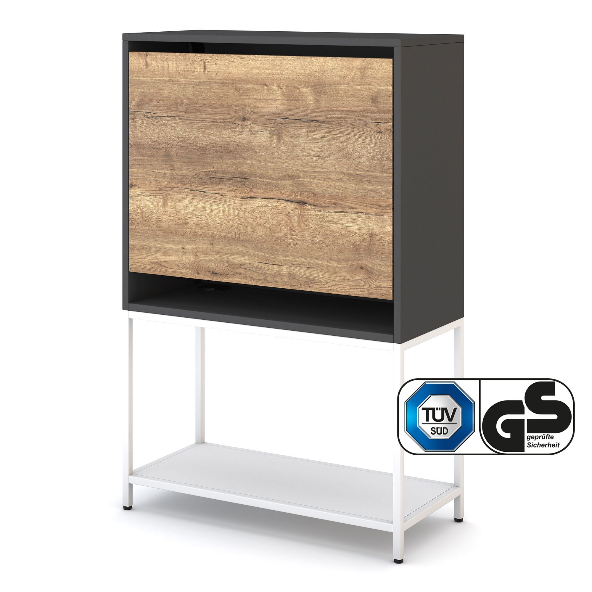 ASSMANN Büromöbel Sekretär CUBAS Premium (74x80cm Eiche Tabak Weiß Anthrazit 123x80x36cm, einfache Montage, für Homeoffice), TÜV-zertifiziert