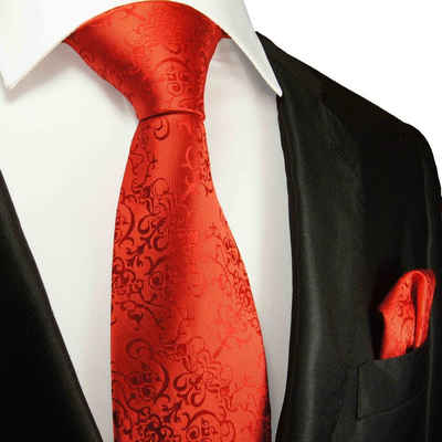 Paul Malone Krawatte »Herren Seidenkrawatte mit Tuch modern barock 100% Seide« (Set, 2-St., Krawatte mit Einstecktuch) Breit (8cm), rot 2098